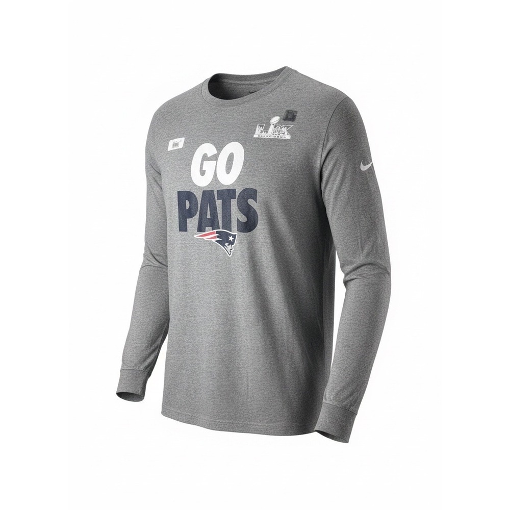 Nike Mens New England Patriots Super Bowl LII Go Pats Long Sleeve Shirt Grey XXL